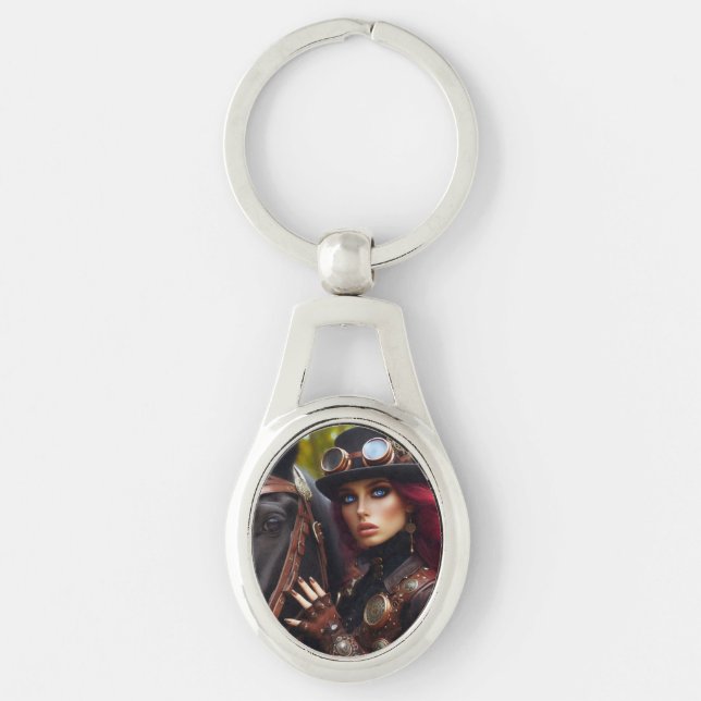 Steampunk Viktorianisch Lady Dark Rider Schlüsselanhänger (Vorderseite)
