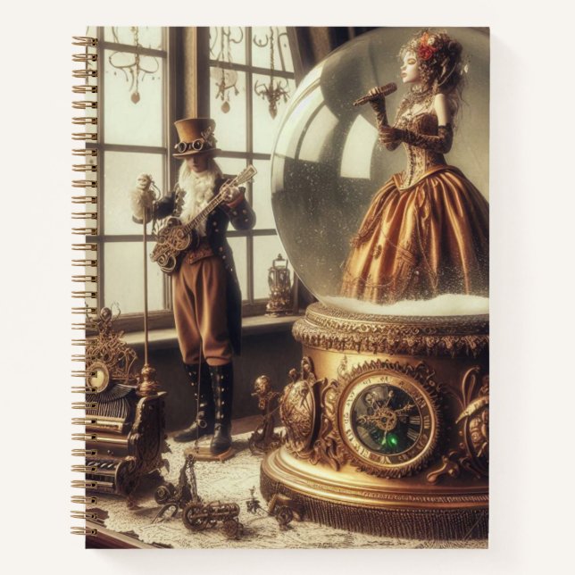 Steampunk Viktorianisch Music Snow Globe Performer Notizbuch (Vorderseite)