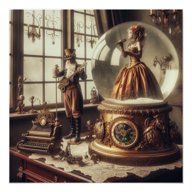 Steampunk Viktorianisch Music Snow Globe Performer Poster (Vorderseite)