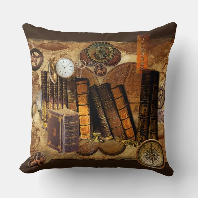 Steampunk Viktorianisch Old Map Collage Kissen (Vorderseite)