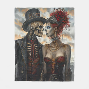 Steampunk Viktorianisch Skeleton Couple Fleecedecke