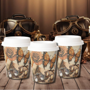 Steampunk Viktorianische Rose Schmetterling und Br Pappbecher