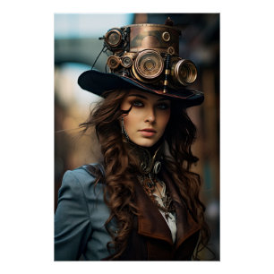 Steampunk viktorianischer Cosplay-Zylinder Zahnräd Poster