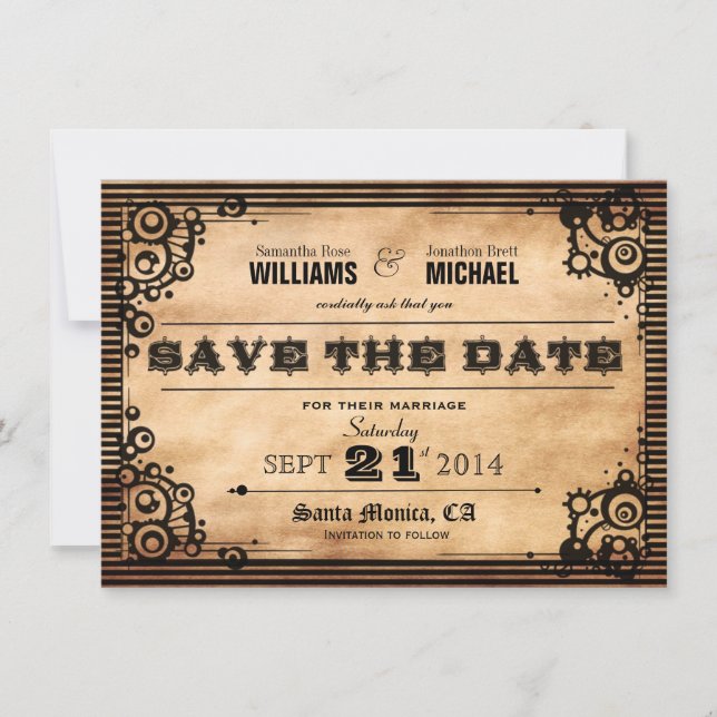 Steampunk Vintag Look Save the Date (Vorderseite)