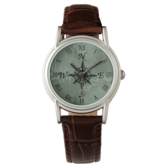 Steampunk Vintag Old Compass Rose Design Armbanduhr (Vorderseite)