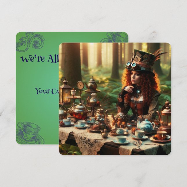Steampunk Vintag Viktorianisch Lady Mad Hatter Einladung (Vorne/Hinten)