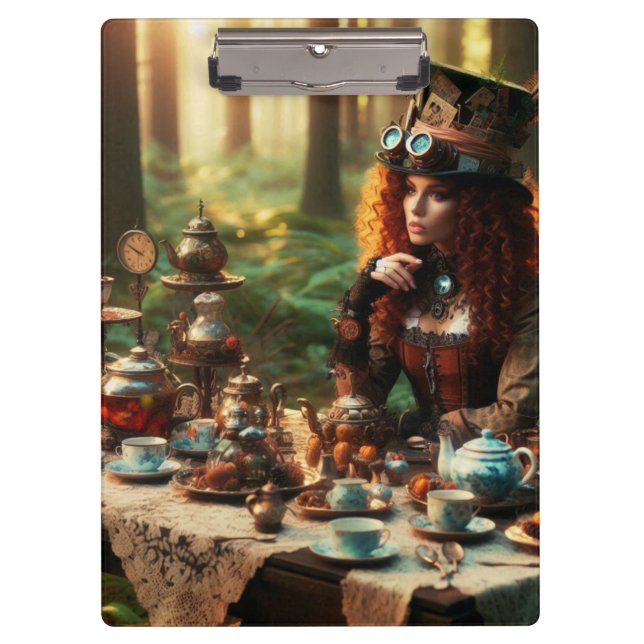 Steampunk Vintag Viktorianisch Lady Mad Hatter Klemmbrett (Vorderseite)