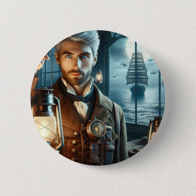 Steampunk Vintag Viktorianisch Lighthouse Keeper Button (Vorderseite)