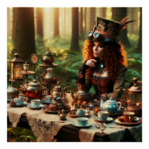 Steampunk-Vintage-Lady im viktorianischen Stil ver Poster