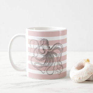 Steampunk Vintage-Oktopus auf nautischen rosa Stre Kaffeetasse