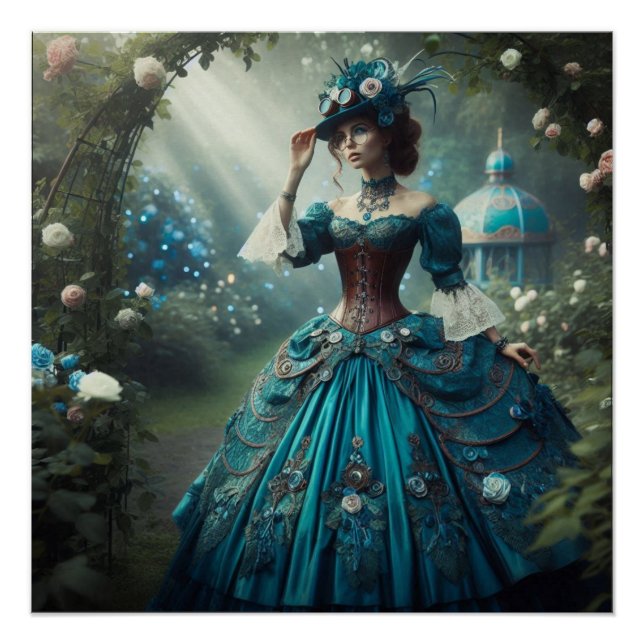 Steampunk Vintage viktorianische Gartendame Poster (Vorderseite)