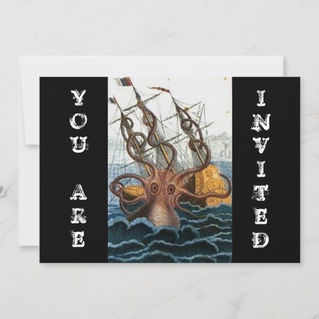 Steampunk Vintage viktorianische | Kraken Krake Einladung (Vorderseite)