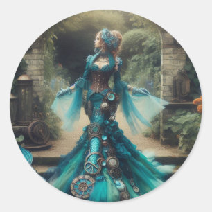 Steampunk Vintage Viktorianische Lady Aquamarin Me Runder Aufkleber