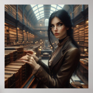 Steampunk Vintage Viktorianische Lady Librarian Poster