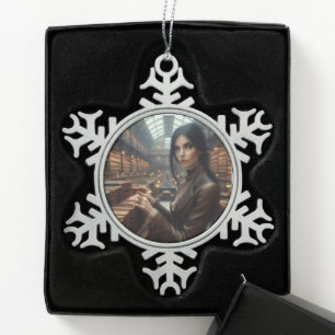Steampunk Vintage Viktorianische Lady Librarian Schneeflocken Zinn-Ornament