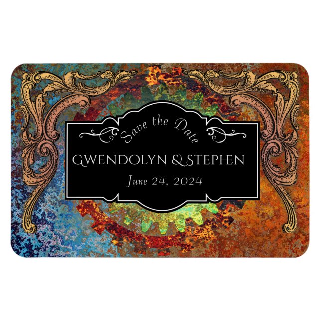 Steampunk Vintage Wedding "Save the Date" Magnet (Horizontal)