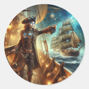 Steampunk Vintager Viktorianischer Ozeanraum Runder Aufkleber