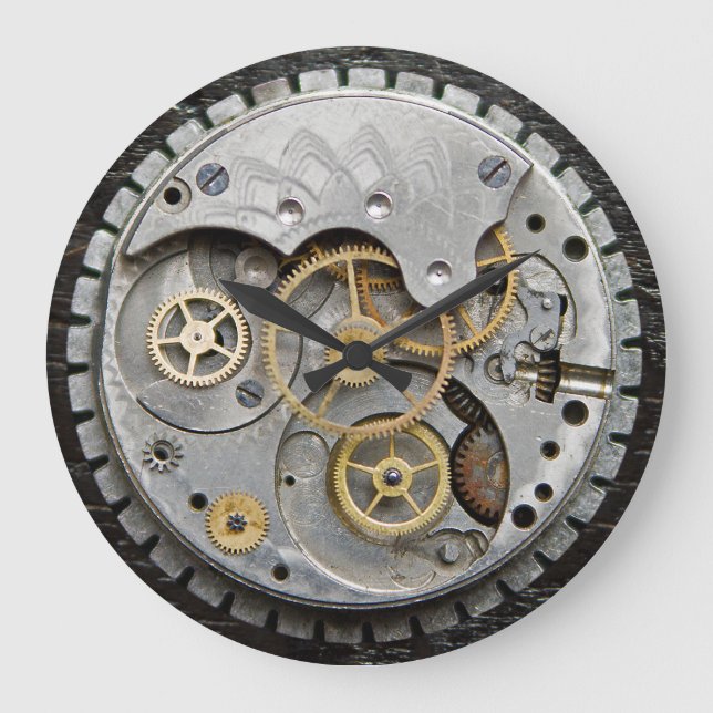 SteamPunk Wall Clock, Silver Clock, Acrylic Clock Große Wanduhr (Vorderseite)