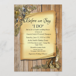 Steampunk Wedding auf Holz Polterabend Einladung