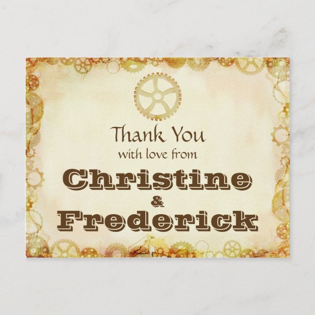 Steampunk Wedding, danke Postcard. Postkarte (Vorderseite)