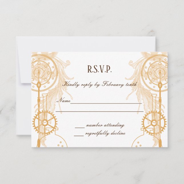 Steampunk Wedding RSVP Einladung (Vorderseite)
