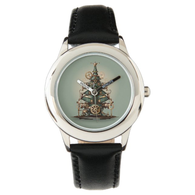 Steampunk Weihnachtsbaum Vintag Retro Style Armbanduhr (Vorderseite)