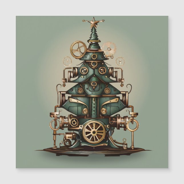 Steampunk Weihnachtsbaum Vintag Retro Style Magnetkarte (Vorderseite)