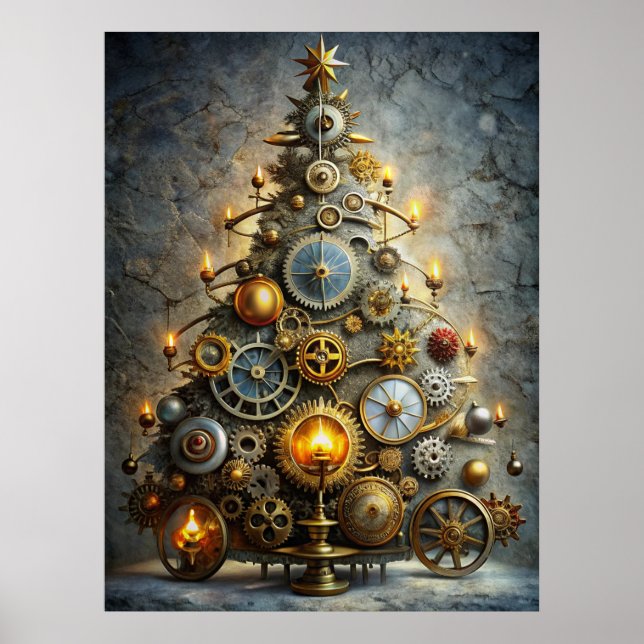 Steampunk-Weihnachtsbaumplakat Poster (Vorne)