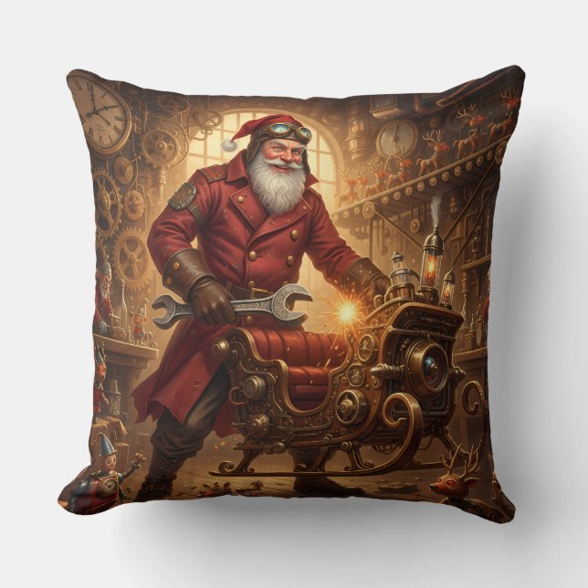 Steampunk Weihnachtsmann Werkstatt  Kissen (Vorderseite)