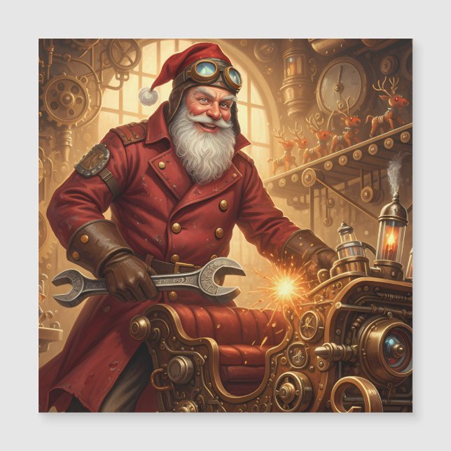  Steampunk Weihnachtsmann Werkstatt Magnetkarte (Vorderseite)