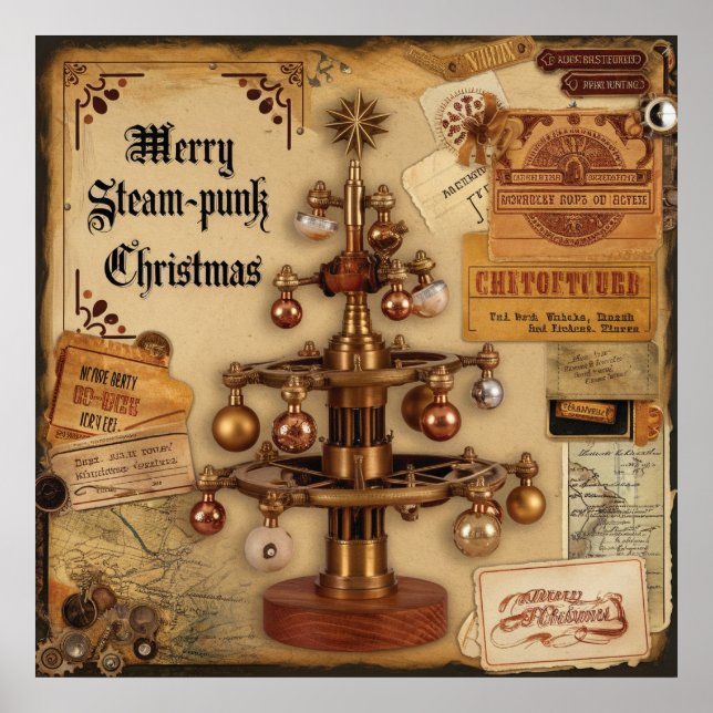 Steampunk-Weihnachtsposter Poster (Vorne)