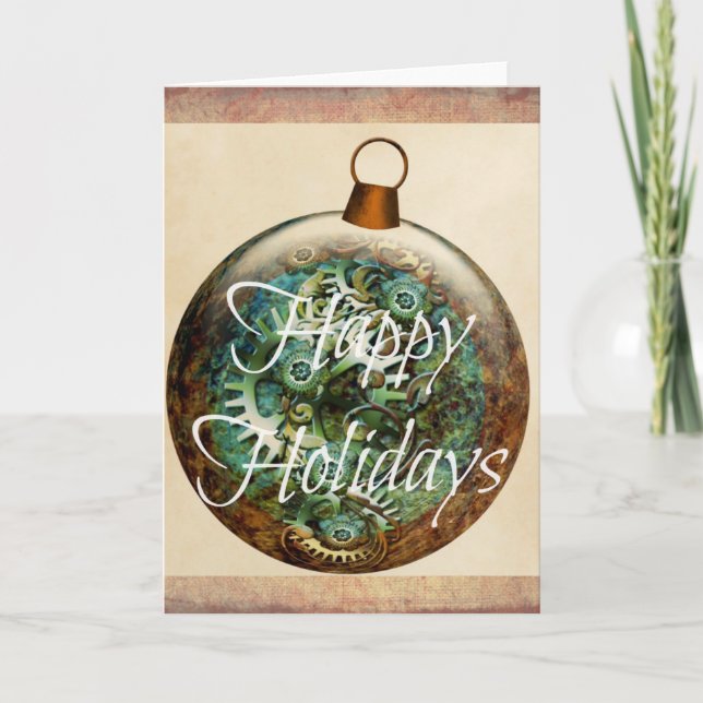 Steampunk Weihnachtsschmuck Feiertagskarte (Vorderseite)