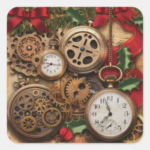 Steampunk-Weihnachtssticker Quadratischer Aufkleber