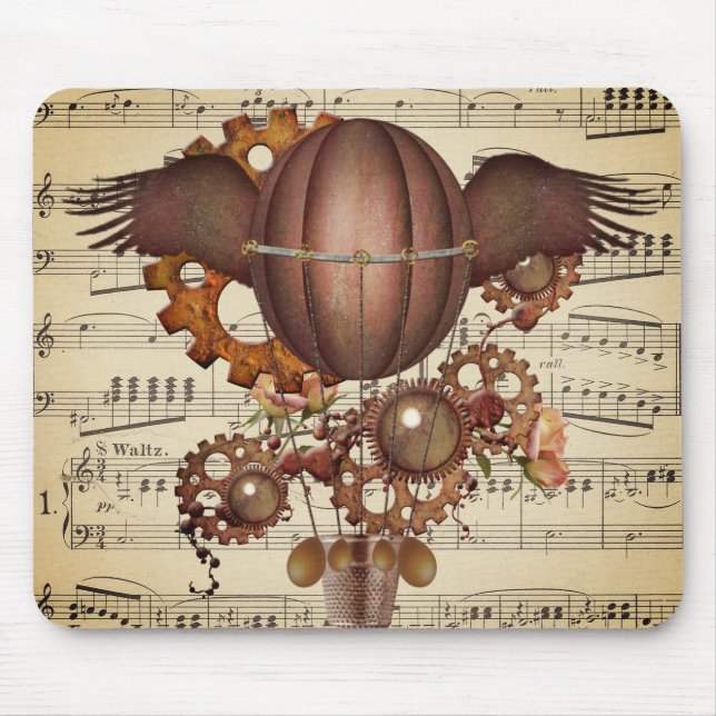 Steampunk Winged Heißluftballon Mousepad (Vorne)