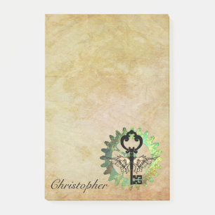 Steampunk Winged Key und Cog Wheel Post-It Notes Klebezettel