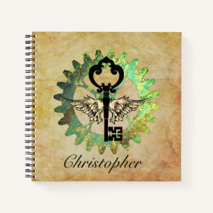 Steampunk Winged Key und Cog Wheel Spiral Notebook Notizbuch