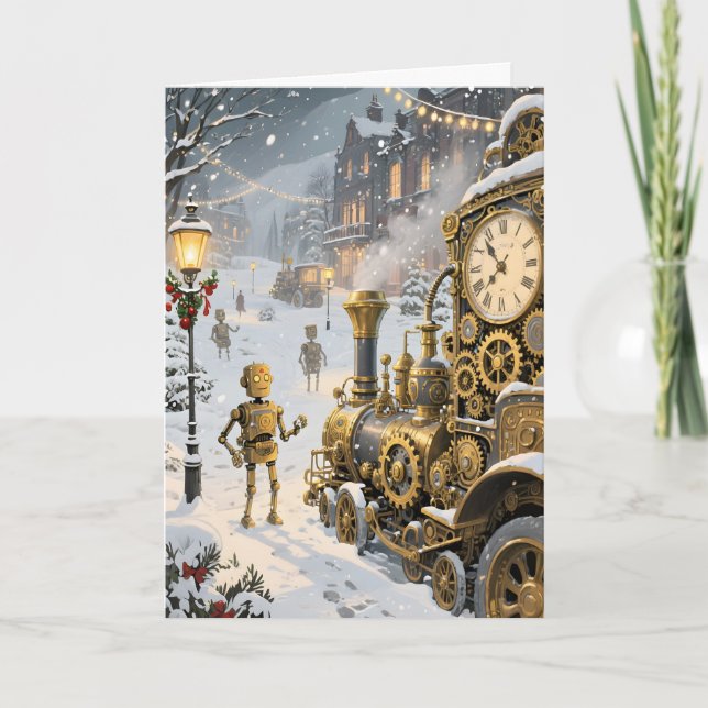 Steampunk Winter Expres Christmas Feiertagskarte (Vorderseite)
