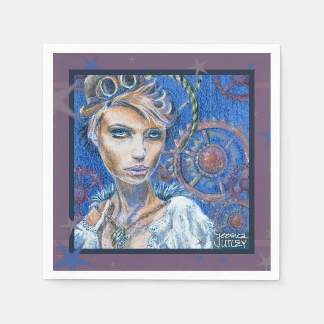 Steampunk Woman Fantasy Viktorianisch Portrait Serviette (Vorderseite)
