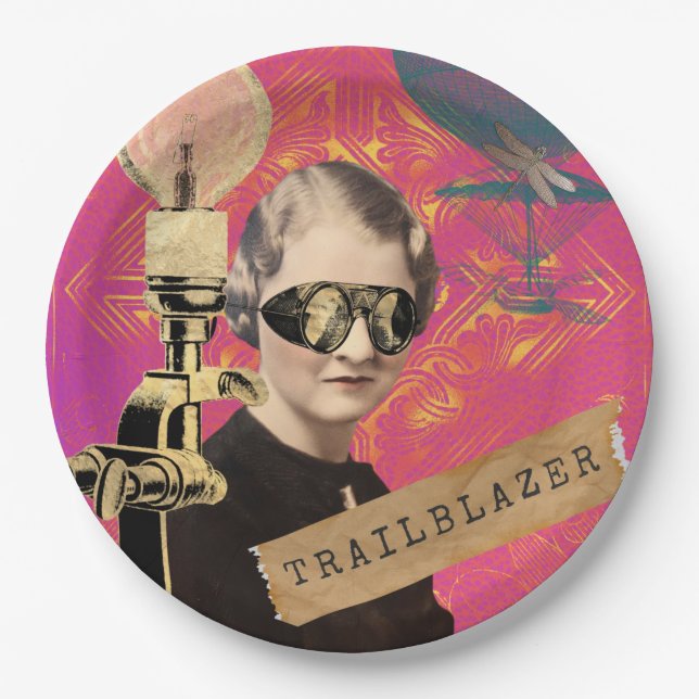 Steampunk Woman Trailblazer Pop Art Pappteller (Vorderseite)