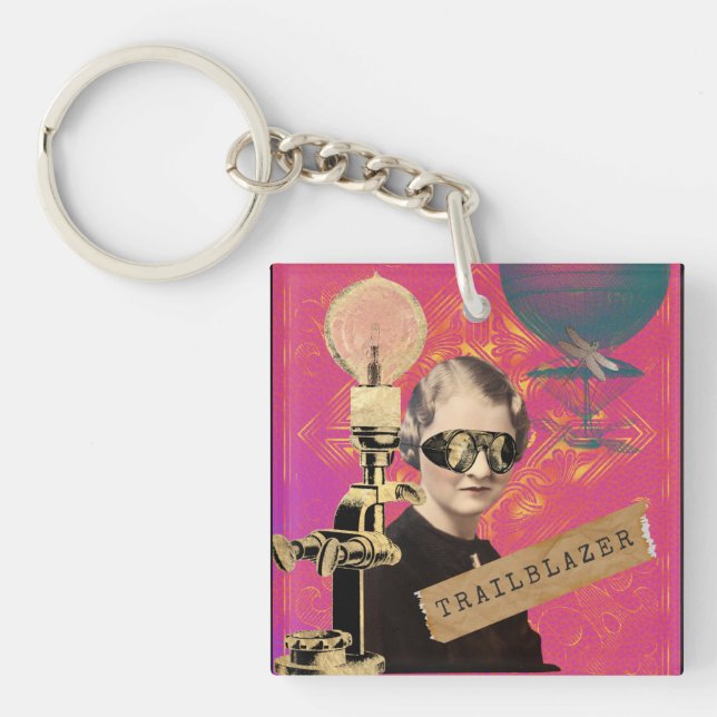 Steampunk Woman Trailblazer Pop Art Schlüsselanhänger (Vorderseite)