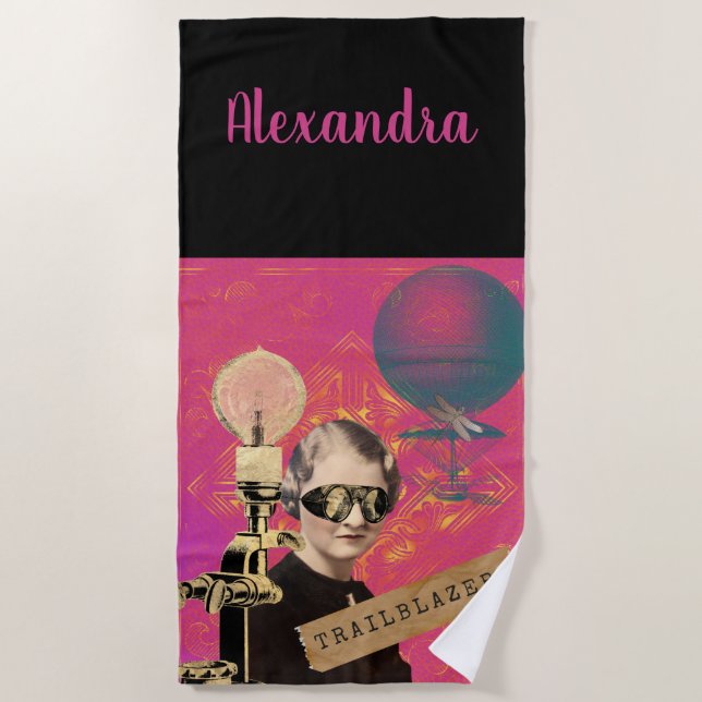 Steampunk Woman Trailblazer Pop Art Strandtuch (Vorderseite)