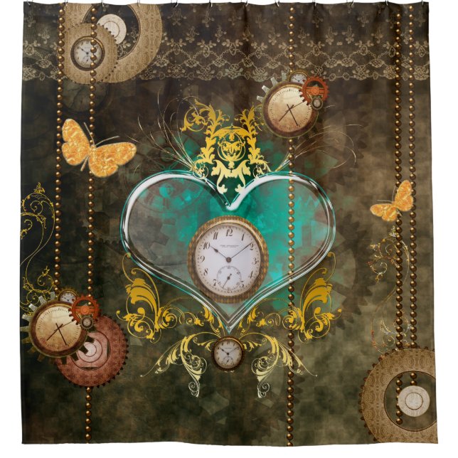 Steampunk, wunderbares Herz Duschvorhang (Vorderseite)