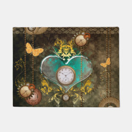Steampunk, wunderbares Herz mit Uhren Fußmatte