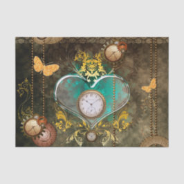 Steampunk, wunderbares Herz mit Uhren Seidenpapier
