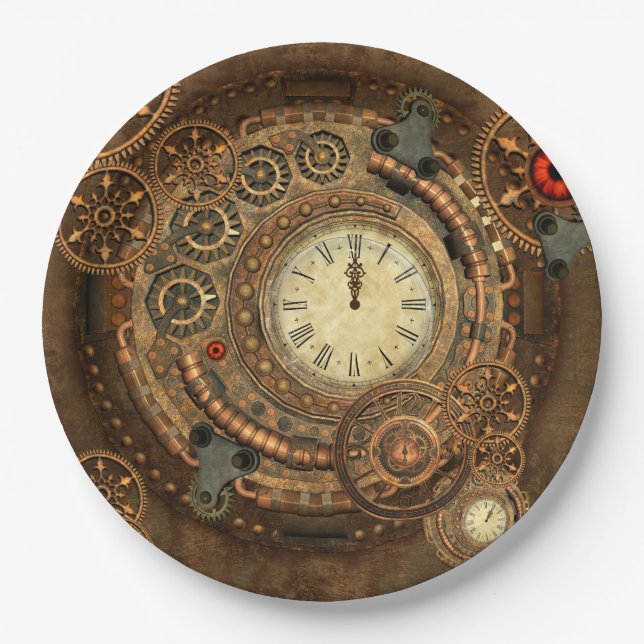 Steampunk, wunderbares Uhrwerk Pappteller (Vorderseite)