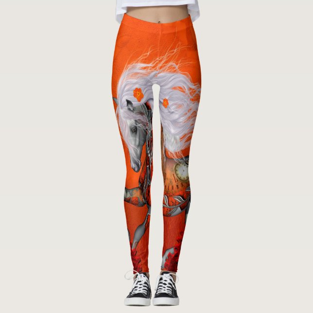 Steampunk, wunderbares wildes steampunk Pferd Leggings (Vorderseite)