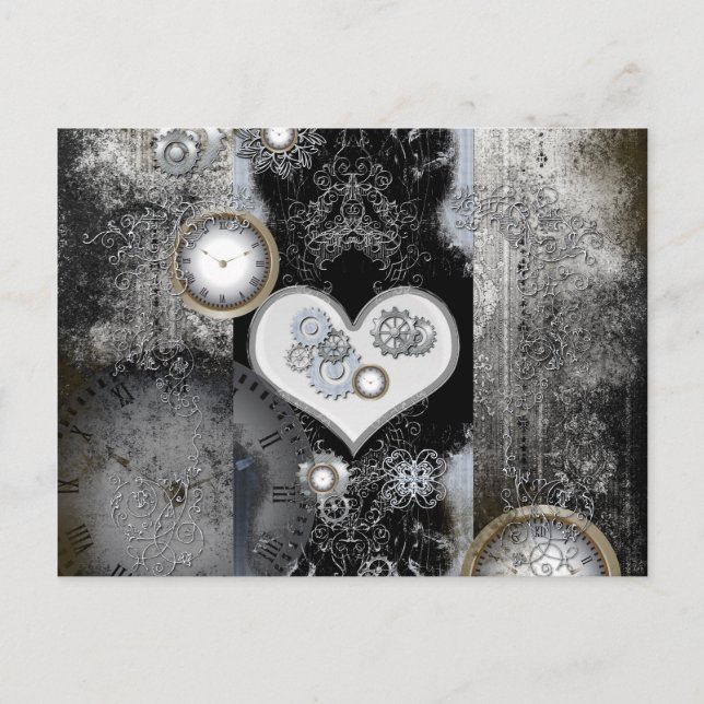 Steampunk, wunderschönes Herz mit Uhren und Gängen Postkarte (Vorderseite)