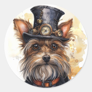 Steampunk Yorkshire Terrier Hund Runder Aufkleber