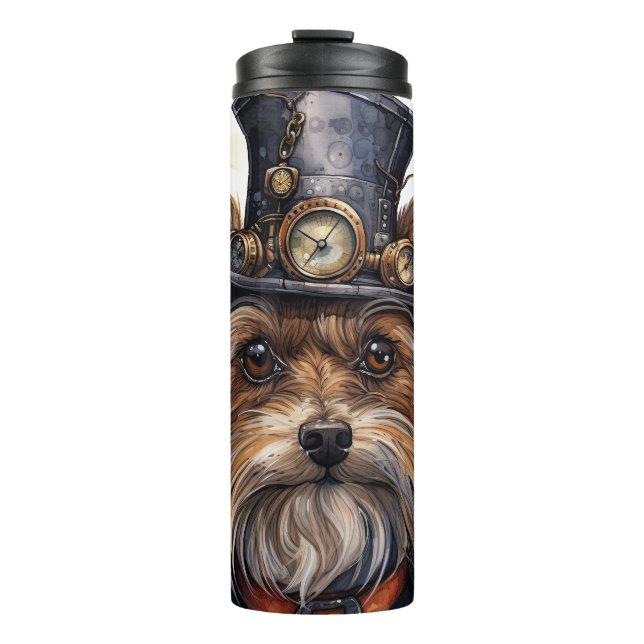 Steampunk Yorkshire Terrier Hund Thermosbecher (Vorderseite)