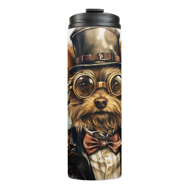 Steampunk Yorkshire Terrier Hund Thermosbecher (Vorderseite)